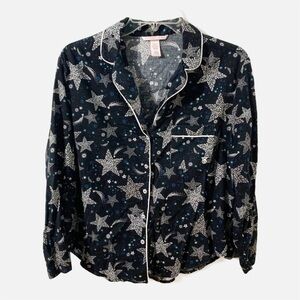 Victoria Secrets Flannel Button Up Stars ⭐️ ⭐️ Pajama Top Notched Lapel Trims